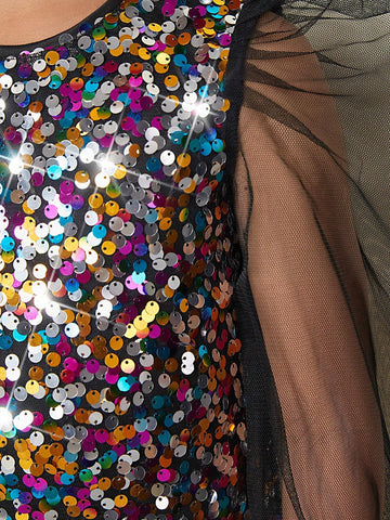 Young Girl Contrast Mesh Gigot Sleeve Sequin Dress,Party Dress