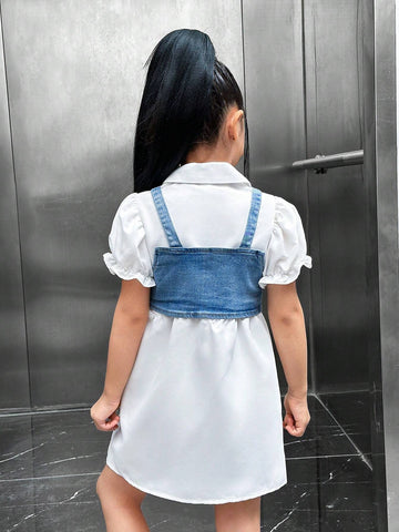Young Girl Cool Denim Vest And Shirt Dress Casual & Commuter Outfit