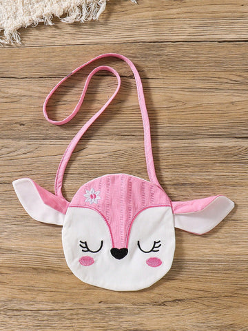 Young Girl' Cool Kid Vertical Striped Pink Casual Dress, Sweet Princess Style With White Collar, Adorable Cartoon Bag Decor, Soft & Comfortable Fabric