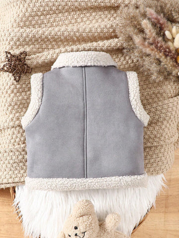 Young Girl Cool Leather Composite Zip Front Sleeveless Faux Fur Motorcycle Vest, Suitable For Autumn/Winter