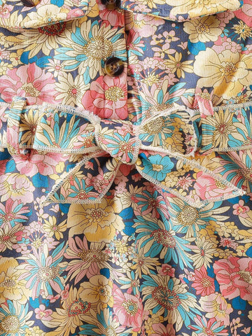 Young Girl Corduroy Floral Print Thickened Corduroy Long Dress +Matching Belt