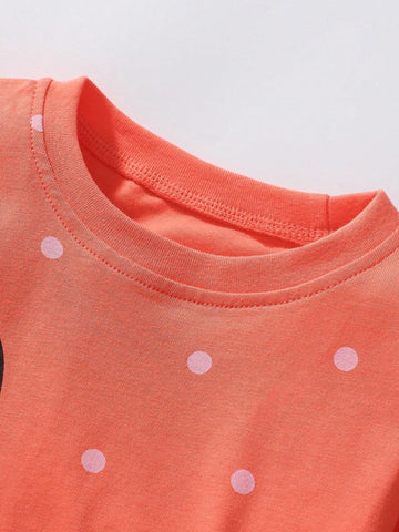Young Girl Cotton Long Sleeve Dress, Strawberry Polka Dot Print Pattern, Fashionable And Cute For Fall Season