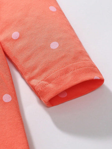 Young Girl Cotton Long Sleeve Dress, Strawberry Polka Dot Print Pattern, Fashionable And Cute For Fall Season