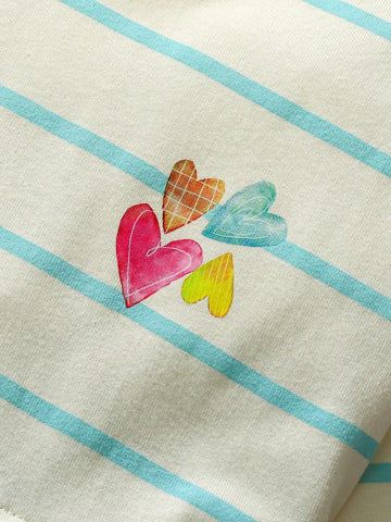 Young Girl Cotton Long Sleeve Mesh Tulle Dress, Striped Heart Print Pattern, Trendy Autumn Design