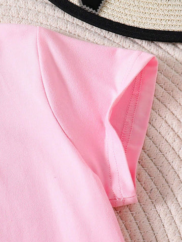 Young Girl Creative Text Print Short Sleeve T-Shirt, Summer