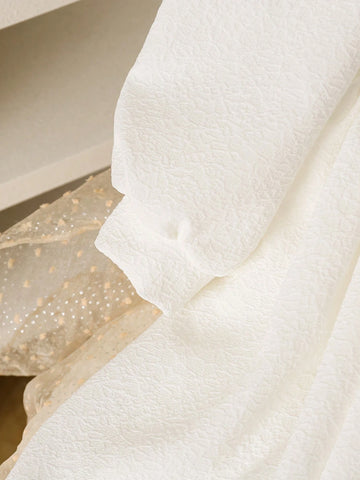 Young Girl Crew Neck Bow Decor Elegant Long Sleeve Dress