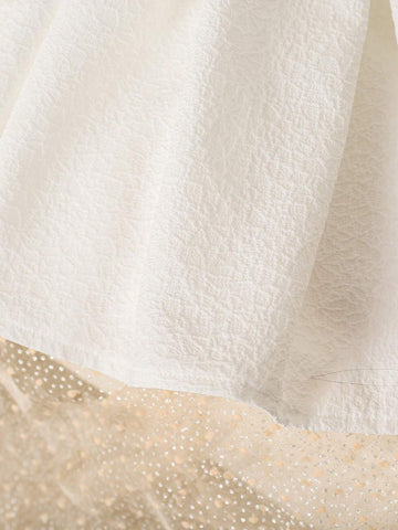 Young Girl Crew Neck Bow Decor Elegant Long Sleeve Dress