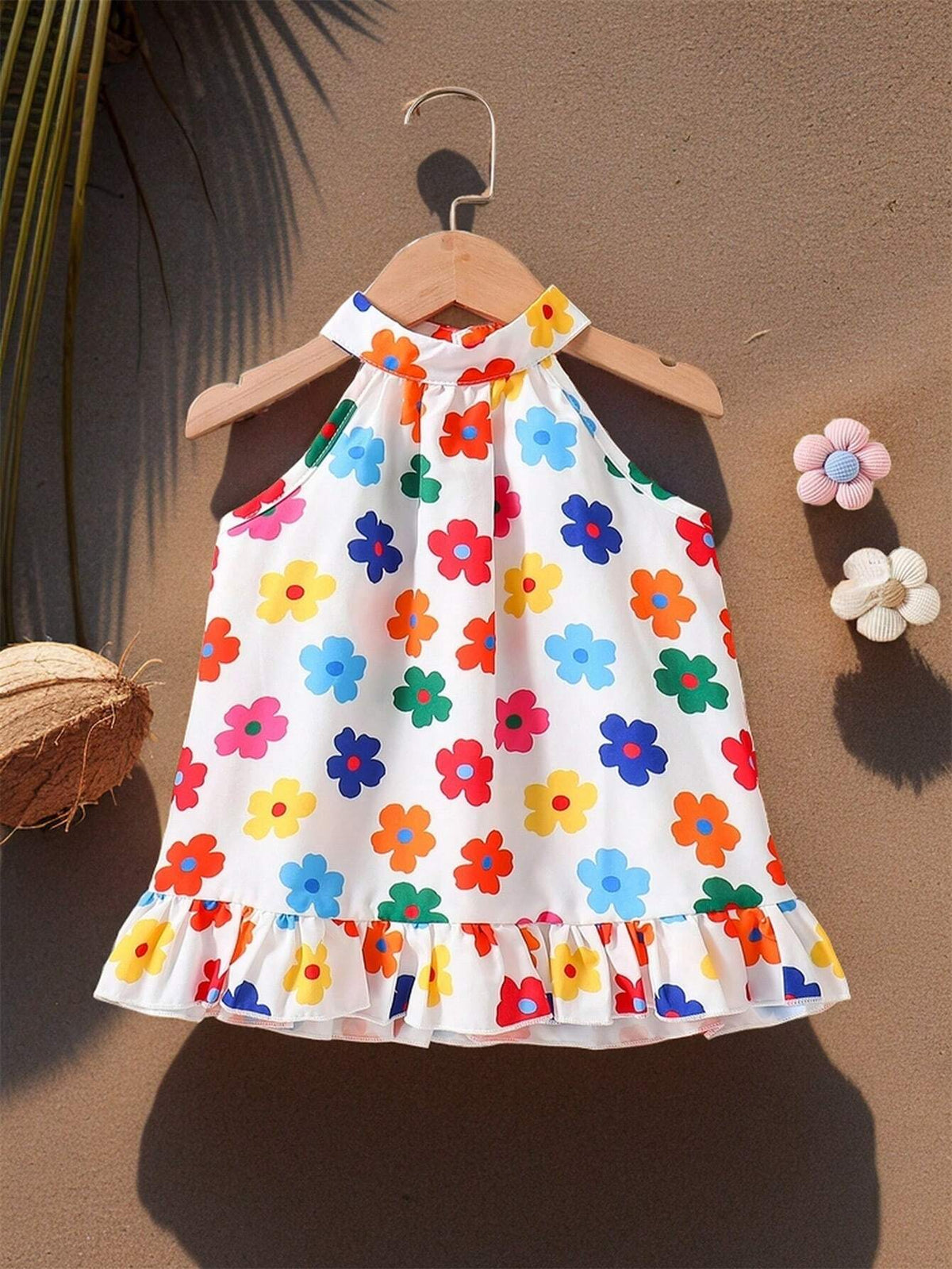 Young Girl Cute And Stylish Colorful Floral Halter Neck Top With A-Line Hem For Spring And Summer
