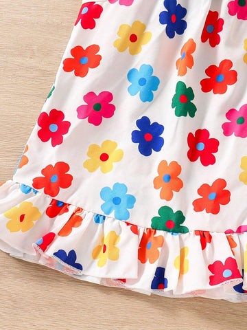 Young Girl Cute And Stylish Colorful Floral Halter Neck Top With A-Line Hem For Spring And Summer