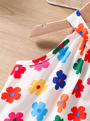Young Girl Cute And Stylish Colorful Floral Halter Neck Top With A-Line Hem For Spring And Summer