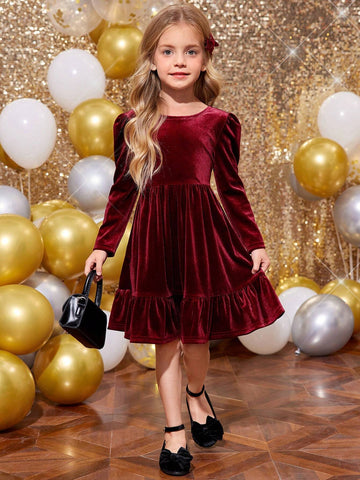 Young Girl Cute Back 3D Bowknot Decoration Dress, Casual Simple Elegant Dress, Suitable For Autumn And Winter,For Christmas,Party Wear,Birthday Dress