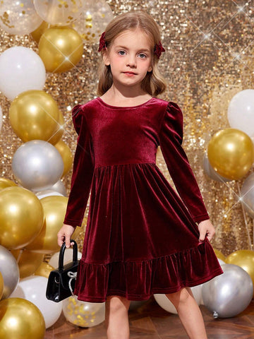 Young Girl Cute Back 3D Bowknot Decoration Dress, Casual Simple Elegant Dress, Suitable For Autumn And Winter,For Christmas,Party Wear,Birthday Dress