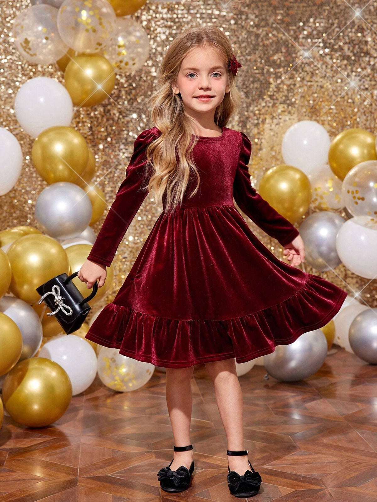 Young Girl Cute Back 3D Bowknot Decoration Dress, Casual Simple Elegant Dress, Suitable For Autumn And Winter,For Christmas,Party Wear,Birthday Dress
