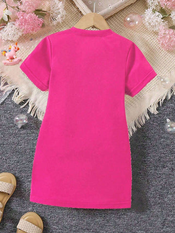 Young Girl Cute Bow Graphic Print Short Sleeve T-Shirt Dress