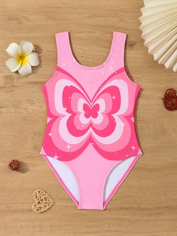 Young Girl Cute Butterfly Print One-Piece Swimsuit