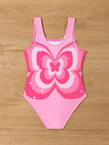 Young Girl Cute Butterfly Print One-Piece Swimsuit