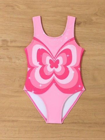 Young Girl Cute Butterfly Print One-Piece Swimsuit