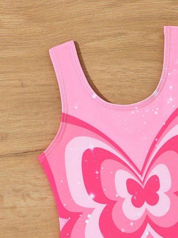 Young Girl Cute Butterfly Print One-Piece Swimsuit