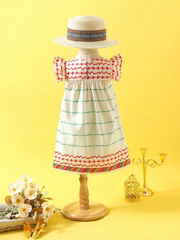 Young Girl Cute Butterfly Retro Pattern Vacation Dress