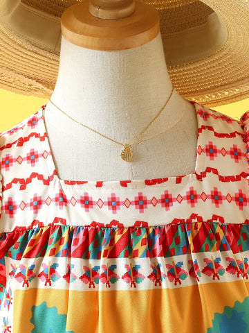 Young Girl Cute Butterfly Retro Pattern Vacation Dress