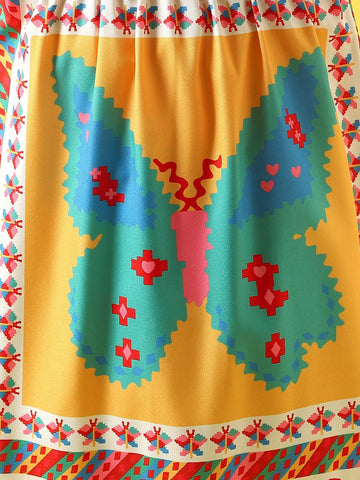 Young Girl Cute Butterfly Retro Pattern Vacation Dress