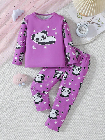 Young Girl Cute Cartoon Bear Pattern Comfortable Pajamas, Spring And Autumn