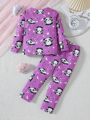 Young Girl Cute Cartoon Bear Pattern Comfortable Pajamas, Spring And Autumn