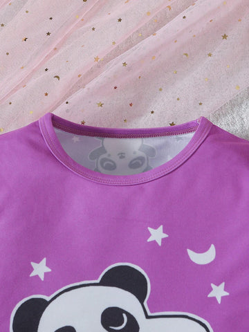 Young Girl Cute Cartoon Bear Pattern Comfortable Pajamas, Spring And Autumn