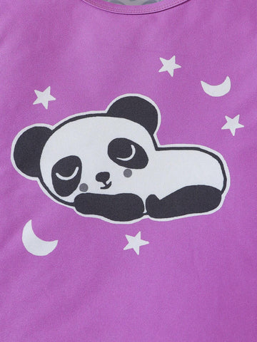 Young Girl Cute Cartoon Bear Pattern Comfortable Pajamas, Spring And Autumn