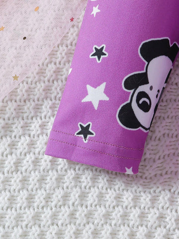 Young Girl Cute Cartoon Bear Pattern Comfortable Pajamas, Spring And Autumn