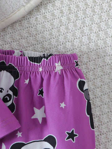 Young Girl Cute Cartoon Bear Pattern Comfortable Pajamas, Spring And Autumn