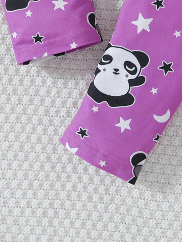 Young Girl Cute Cartoon Bear Pattern Comfortable Pajamas, Spring And Autumn