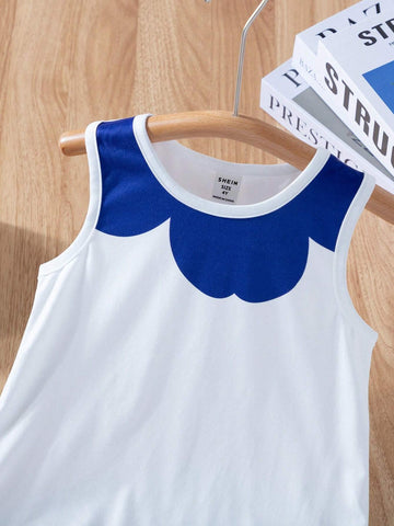 Young Girl Cute Casual Sleeveless Digital Flower Print A-Line Dress With Round Neckline For Summer