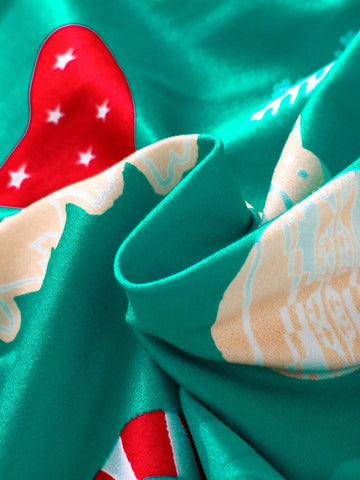 Young Girl Cute Christmas Tree Print Crew Neck Dress, Suitable For Christmas Party Outfit