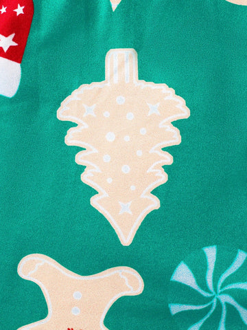 Young Girl Cute Christmas Tree Print Crew Neck Dress, Suitable For Christmas Party Outfit