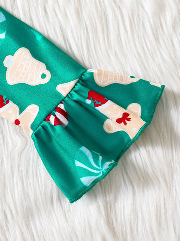 Young Girl Cute Christmas Tree Print Crew Neck Dress, Suitable For Christmas Party Outfit