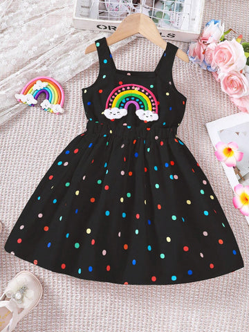 Young Girl' Cute Colorful Polka Dot & Rainbow Print Casual Dress