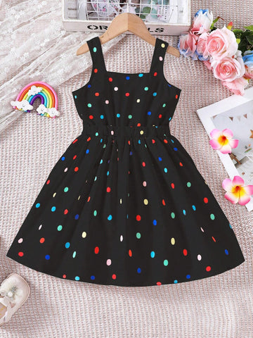 Young Girl' Cute Colorful Polka Dot & Rainbow Print Casual Dress
