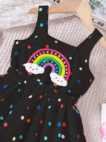 Young Girl' Cute Colorful Polka Dot & Rainbow Print Casual Dress