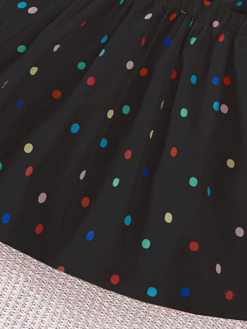 Young Girl' Cute Colorful Polka Dot & Rainbow Print Casual Dress