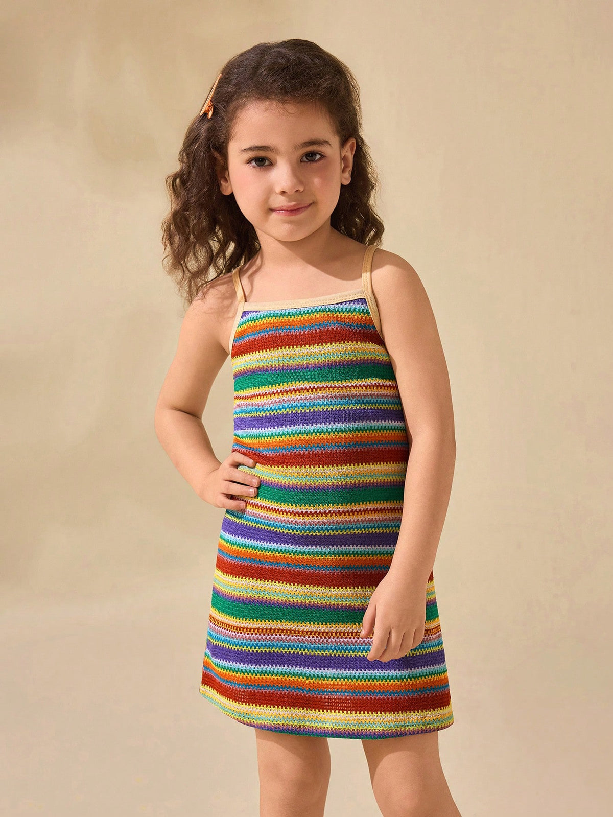 Young Girl Cute Colorful Striped Sleeveless Summer Dress