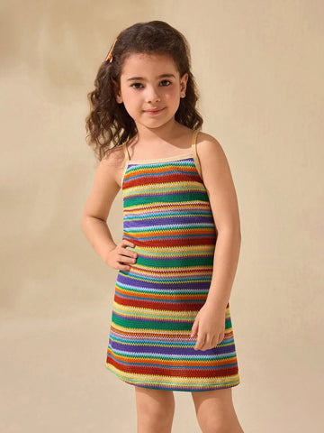 Young Girl Cute Colorful Striped Sleeveless Summer Dress