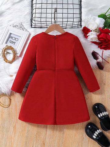 Young Girl Cute Crew Neck Long Sleeve Fitted Elegant Trendy Mini A-Line Knit Dress ,Vintage & Sweet,Versatile, For Birthday Party, Vacation, College Style