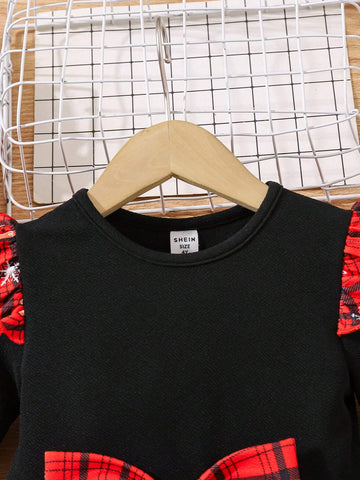 Young Girl Cute Daily Casual Ditsy Floral Knit Patchwork Round Neck Long Sleeve Christmas Dress