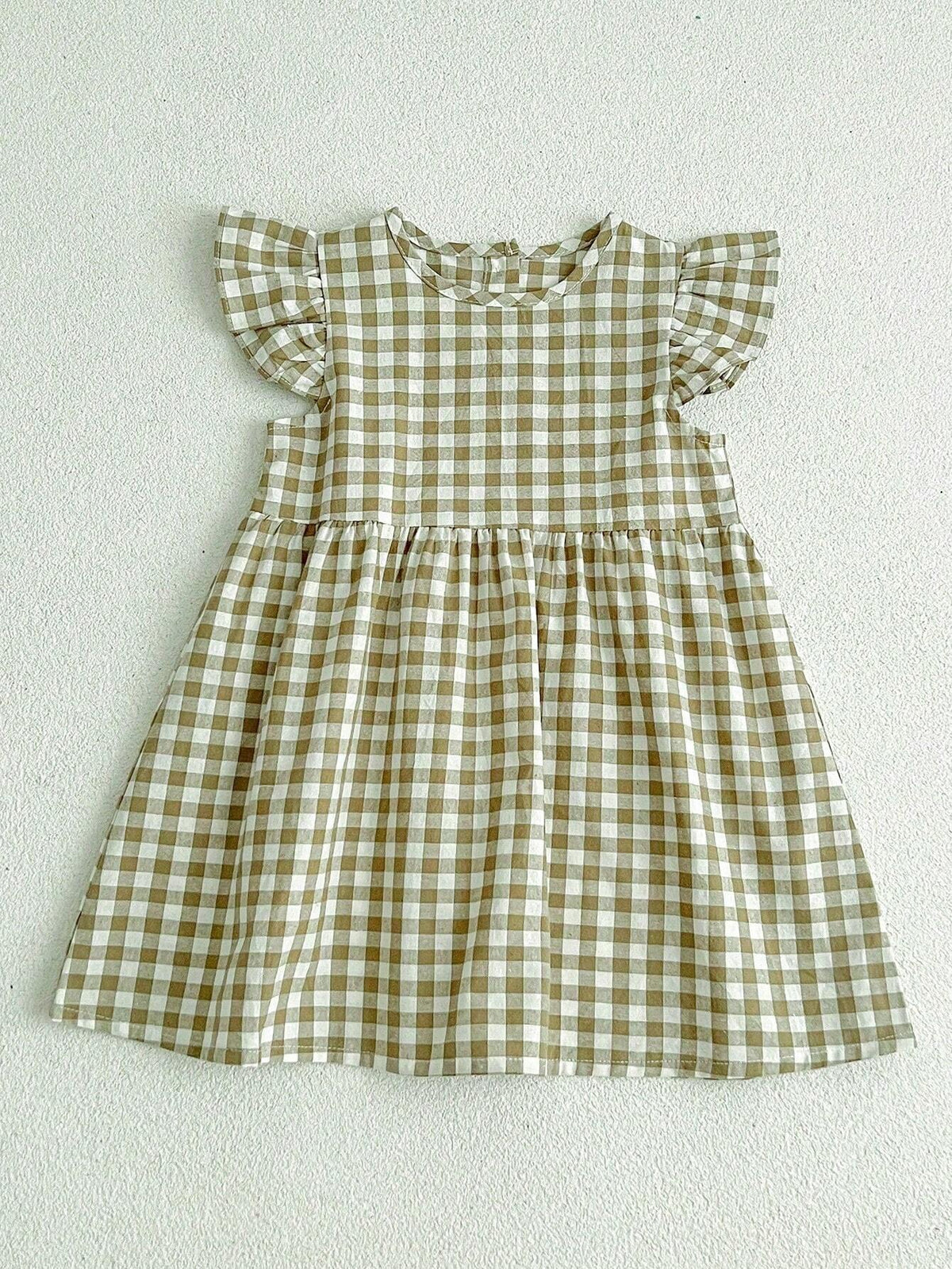 Young Girl Cute Doll Plaid Mini Dress With Puff Sleeves
