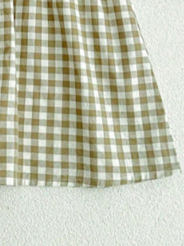 Young Girl Cute Doll Plaid Mini Dress With Puff Sleeves
