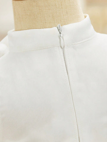 Young Girl Cute Elegant White Satin Contrast Mesh Bow Decor Summer Dress