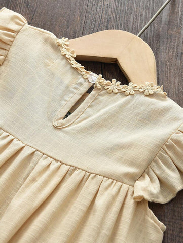 Young Girl Cute Embroidered Floral Dress With Ruffle Trim, Summer