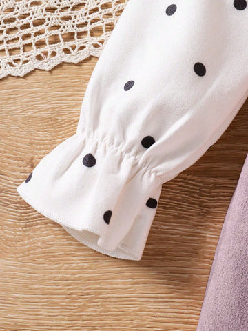 Young Girl' Cute Fashion Polka Dot Patchwork Rabbit Ear Decor Bow Ruffle Collar Long Sleeve Dress, Autumn/Winter New Arrival