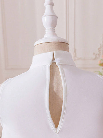 Young Girl Cute Feathers Hem Decorated A-Line Dress